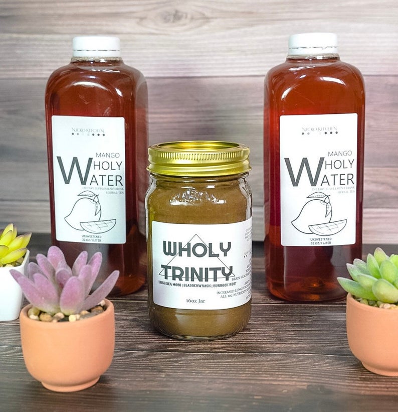 Wholy Bundle | Sea Moss Gel with Bladderwrack and Burdock + Soursop Detox Tea Bottles