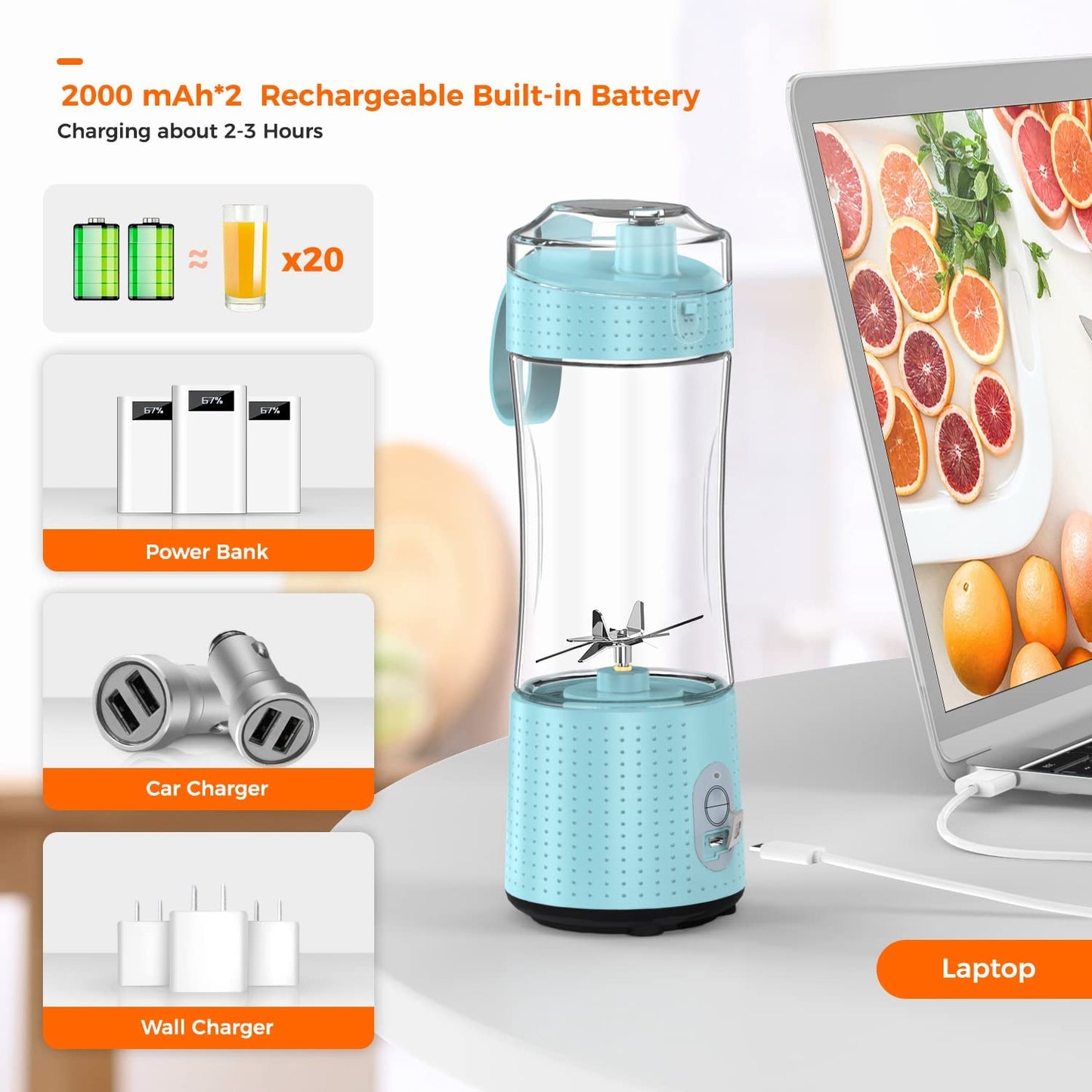 2 in 1 Portable Juicer and Blender | USB Rechargeable Mini Blender